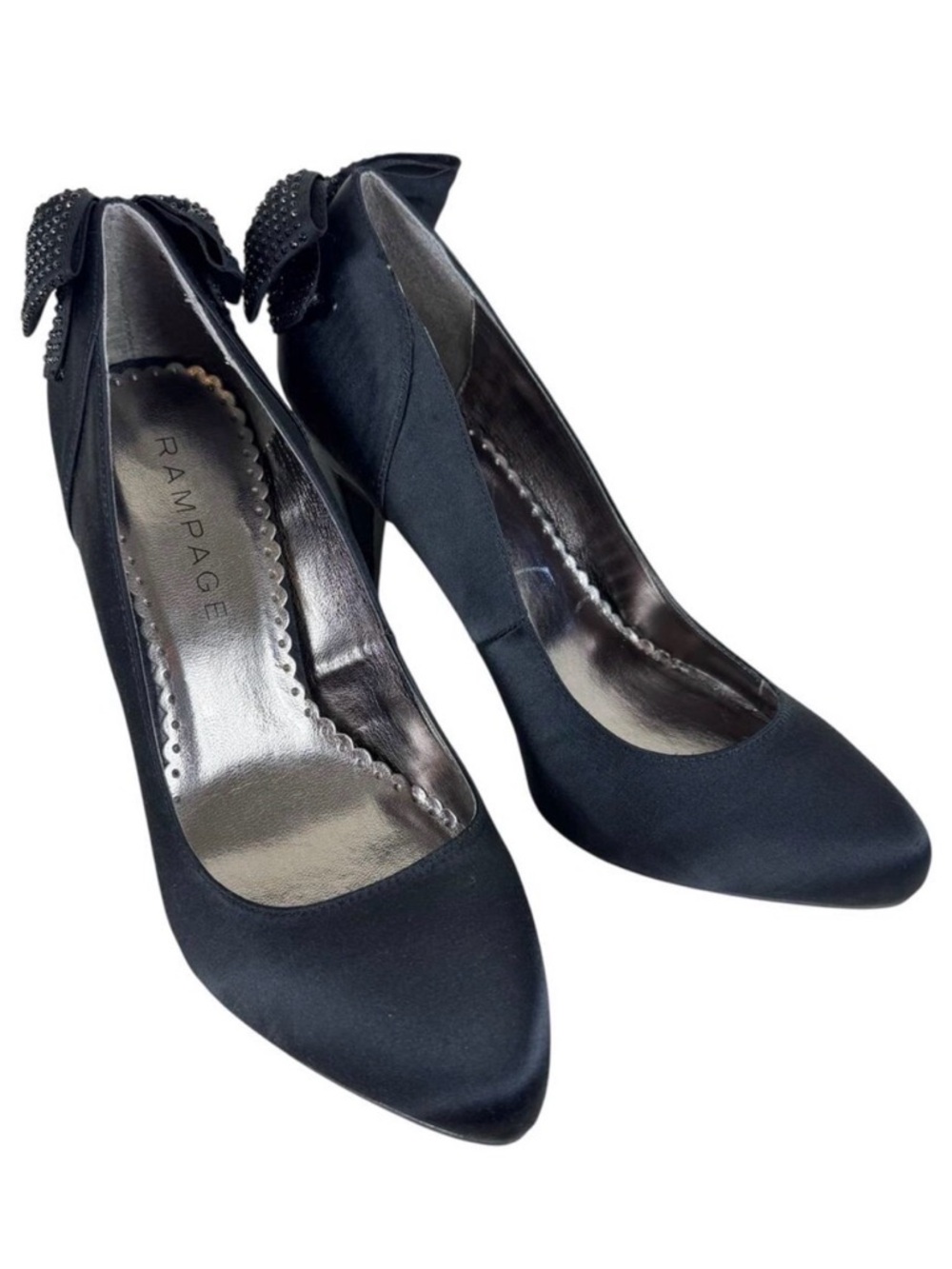 Rampage Normina Black Satin Studded Bow Stilleto Heels Women's Size 10